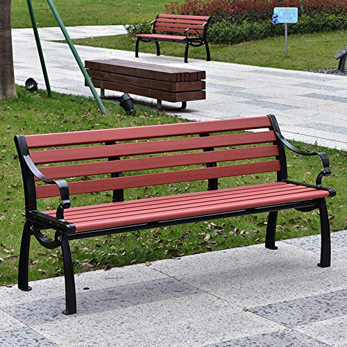 CCKUHN Gartenbank für den Außenbereich, Gartenbank für den Innenhof, Park-Veranda-Stuhl, Rahmen aus Aluminiumguss, Hartholzmöbel, Dreisitzer-Außenbank, wetterfeste Bänke für den Außenbere