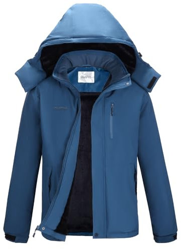 OutPro Herren Skijacke Winterjacke Herren Vielseitige Warme Fleecejacke - Wasserdicht, winddicht, Perfekt für Outdoor-Aktivitäten und Winterwanderungen Blau,S
