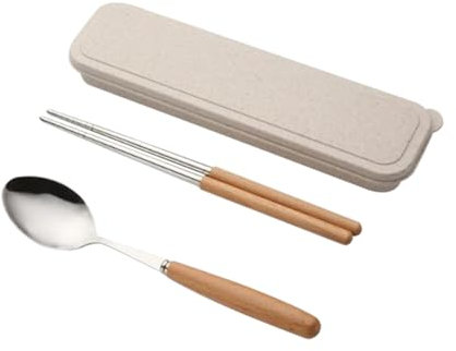 LALADEFIEE 2stücke Teiliges Essbesteck Set Mit Holzgriff Tragbares Für Und Camping Aufbewahrungshülle Tableware Für Zuhause Und Unterwegs