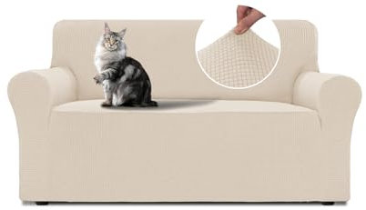 BellaHills Funda Sofa 2 plazas,Fundas de Sofa Ajustables,Protector Sofa Gatos Arañazo y Perros Mascotas,Natural,1 Pieza