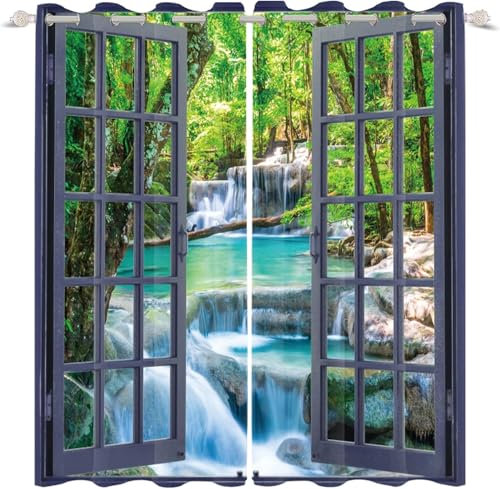 Kinder Verdunkelungsvorhänge 280X180 cm (B + H) Wasserfalllandschaft 3D Polyester Ösen Vorhang, Für Wohnzimmer Schlafzimmer Blickdicht Schallschutzvorhänge 2Er Set 2X -Esszimmervorhang -527695828