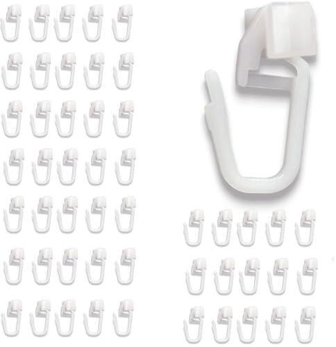 50 Piezas Polea para Pista de Cortina,Anillos de Cortina de Ducha,Ganchos Deslizantes de Cortina,Cortina Accesorios para Colgar,Deslizador de Riel Gancho de Cortina,Rieles de Cortina para Interiores
