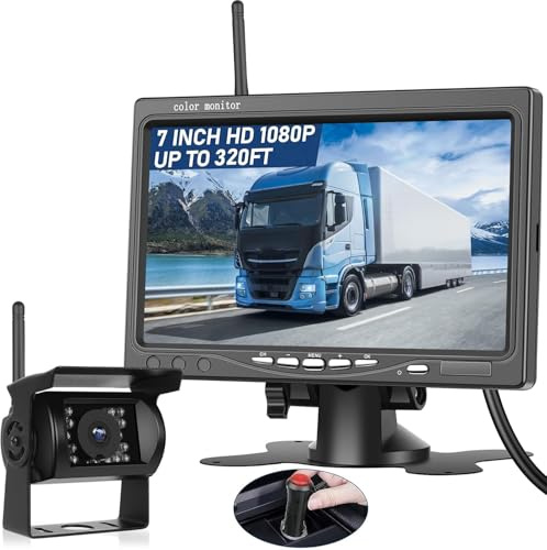 NHOPEEW Kabelloses Rückfahrkamera-Kit - 7-Zoll-HD-Display mit kabelloser 1080P-Rückfahrkamera - IP68 wasserdichte Nachtsicht für LKWs, Anhänger, Busse, Autos, Wohnmobile, Vans