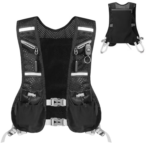 Laufweste für Damen und Herren, Atmungsaktive & Reflektierender Trinkrucksack, Trinkrucksack zum Laufen und Joggen Trinkweste Laufen mit 6 Taschen für Läufe Radfahren Trails Marathons