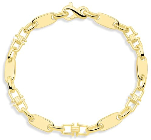 Plattenarmband 6mm 585er 14 Karat Vergoldet Massiv Hochglanzpoliert Karabinerverschluss Damen Herren Made in Italy