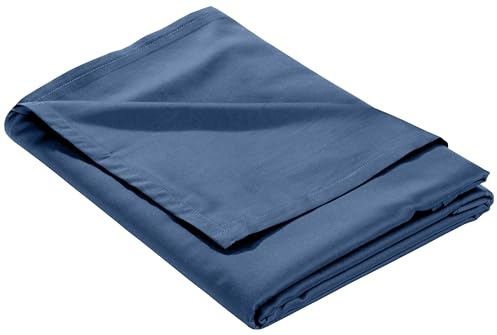Bettwaesche-mit-Stil Mako-Satin Baumwollsatin Bettlaken ohne Gummizug Uni einfarbig (Bettlaken 160x260 cm, Jeansblau)