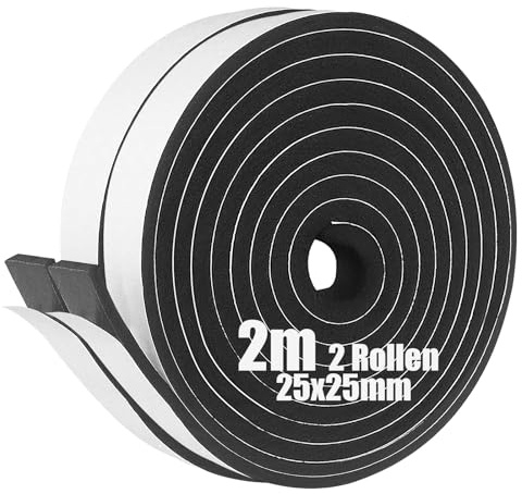 SDLDEER Lot de 2 rouleaux de ruban d'étanchéité autocollant en caoutchouc mousse pour fenêtre et porte - Anti-collision - Isolation acoustique - 25 mm (l) x 25 mm (D) x 2 m (L)