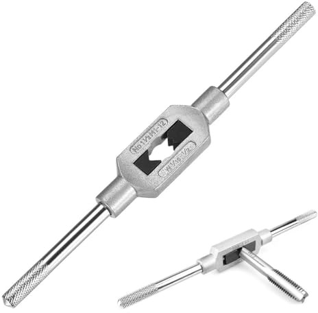 QianDanS Adjustable Tap Wrench Handle, Thread Tap Holder Reamer for Metric M1-12, Zinc Alloy Hand Tapping Tool for Machinist Repair (Silver)