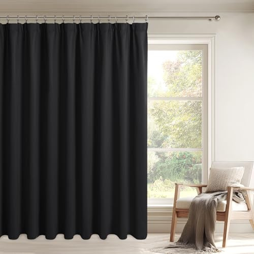 DWCN Schwarz Vorhänge Blickdicht Wohnzimmer Kräuselband mit Krawatten | 245x300cm(HxB) 1er-Set Raumteiler Gardinen Raumtrenner Thermovorhang Verdunklung für Schiene Schlafzimmer Kälteschutz