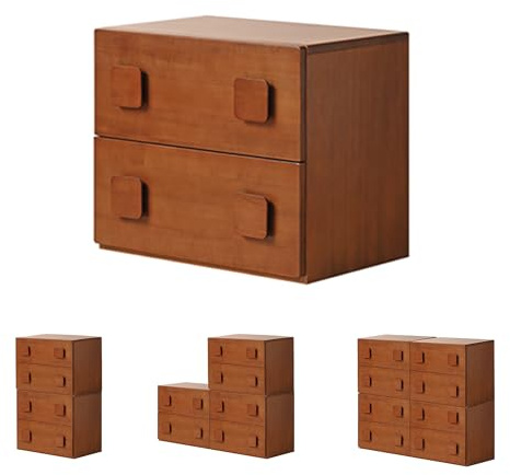 YESWOOD Massivholz TV-Schrank 32-75 Zoll, kombinierbares Lowboard, Nachttisch, Beistelltisch, Kommode für Wohnzimmer & Schlafzimmer, Mehrzweck TV-Bank, 0,58 m, Pappelholz, Teakfarbe