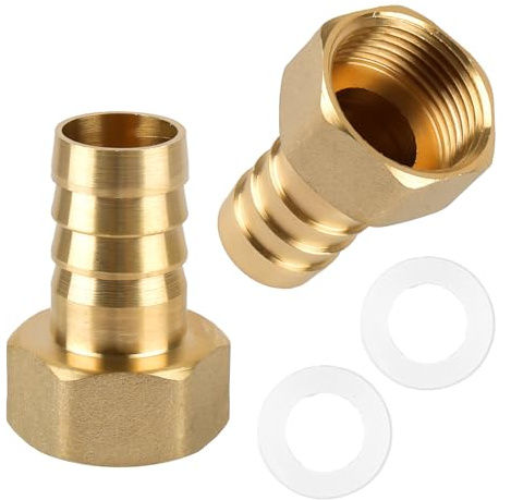 2 Messing Schlauchanschluss 3/4 Zoll, 19mm, Innengewinde | Schlauchtülle 3/4 zoll mit Widerhaken,Sechskant,2 Gummidichtungen, für Wasser, Öl, Gas,Rohrverbindungen