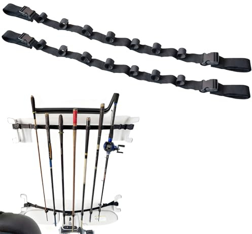 gexuamz Soporte Cañas de Pescar, 2 Piezas Cañeros Barco Correa, Capacidad para 7 Caña, Cañero de Pesca Ajustables 90 a 110cm, Portacañas Techo para Coches, Camionetas, SUV, Furgonetas, Nailon, Negro