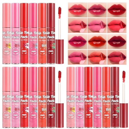 18Pcs Lip Stain Peel Off Tinte Labios Brillo Labial Despegable de 6 Colores, Duradero e Impermeable, Alta Reproducción Cromática, Adecuado Para Mujeres