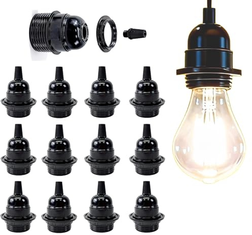 GOMETY Lot de 12 Douilles E27 Vintage, E27 Lampe, Douilles Rétro, Supports de Lampe Vintage Massifs pour Lampes de table Lampadaires Suspensions Plafonniers (Noir)