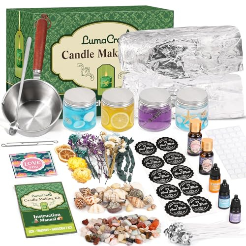 LumaCraft Kerzen Set zur Kerzenherstellung mit klarem Gelwachs – 1000g Transparentes Jelly Wachs mit Duftölen, Farbstoffen & Glasbehältern, Luxus DIY Komplett Starter Set für Anfänger & Erwachsene