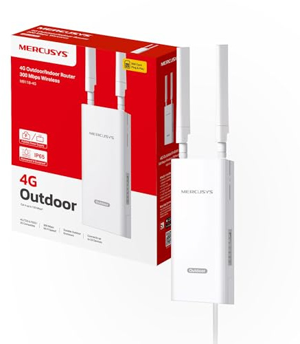 MERCUSYS MB118-4G Router WiFi con Sim da Esterno, 4G CAT4 LTE N300Mbps, 2 Antenne LTE Rimovibili, Porta LAN, Alimentazione PoE/DC, Montaggio su Palo, Parete e Finestra, SMS, APP, Plug&Play, IP65