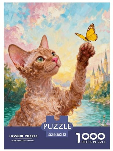 Puzzle Chat Devon Rex 1000 Pièces pour Adultes Et Enfants, Jeu D'Intelligence, Casse-tête Buisson Fleuri Bord du Lac, Home Decor, Cadeau Anniversaire 52x38cm/1000pcs