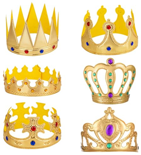 Aysatogc 6 Pcs Birthday King Crowns, Prince Golden King Crown Adjustable Costume Crowns with Gems for Birthday Party, Photo Props Halloween Crown Baby Shower Photo Props