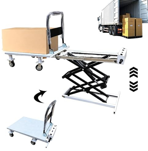 Electric Hydraulic Lift Trolley - 48V 661 LBS Capacity Folding Platform Truck for Loading/Transporting Goods onto Trucks & Warehouses (Lift Height 53 in)