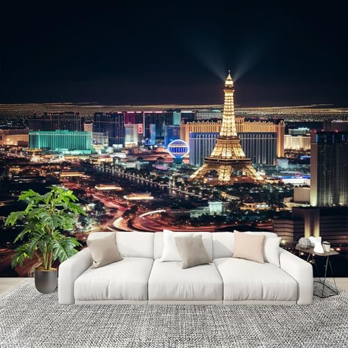 Fotomurales 300x210 cm Vista Nocturna De La Ciudad Moderna Decoración Muro Murales Papel Pintado tejido no tejido Negro Moderna Panoramico Fotográfico Adhesivos Impermeable Papel Tapiz