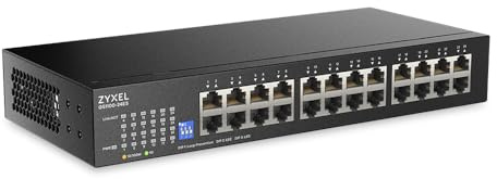Zyxel Switch di Rete 24 Porte | Switch Gigabit Ethernet Non Gestito | 24 Porte GbE | DIP Commutabile | Senza Ventola | Kit di Montaggio a Parete e su Rack Inclusi | GS1100-24ES