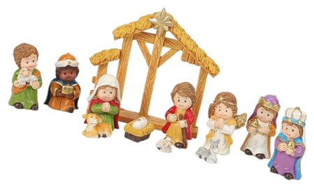 Nucelit Hartser julkrubba scenfigurer set juldekorer för spiselbord display krubba scen miniatyrer figurer prydnader prydnader