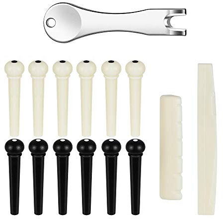 LYTIVAGEN 12 Stück Gitarre Brücke Pins Stifte Gitarre Bridge Pins 2 Stück Gitarre Sattel Puller Remover Extractor Werkzeug Gitarre Stegstifte Gitarre Sattelmutter Gitarre Steg für alle Gitarren