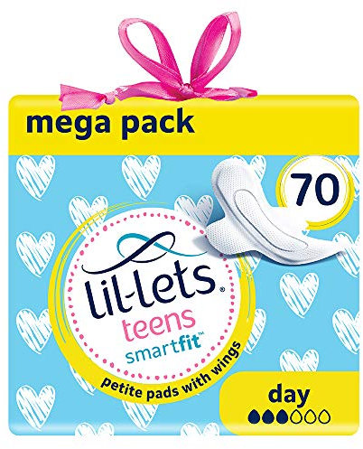 Lil-Lets Teens Day Pads X 70, Petite Towels For Girls & Teenagers, With Wings, For Light to Medium Flow, Unscented, Soft & Breathable, First Period Sanitary Towels, 5 Packs of 14 Pads - Bulk Pack