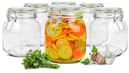 Barattolo in vetro per conserve, 1000 ml, con chiusura a leva, forma quadrata, 2 – 12 pezzi (2 pezzi)
