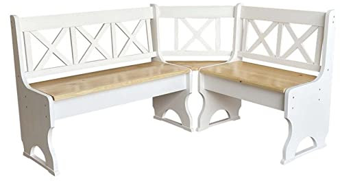 k koma Kiefer Eckbank MASSIVHOLZ Öko Weiss/Kiefer Lackiert- NEU (120 x 150)