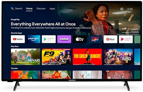 MEDION P14093 (MD 30043) 100,3 cm (40 Zoll) Full HD Fernseher (Android TV, Smart TV, HDR, Netflix, Prime Video, PVR, Bluetooth, Google Chromecast & Assistant)