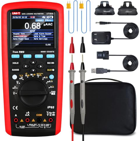 UNI-T True RMS Data Logging Multimeter UT181A with Dual Temperature Measurement Low Pass Filter nS Conductance Trend Capture AC DC Voltage Current Ohm Admittance Capacitance Frequency 60,000 Counts