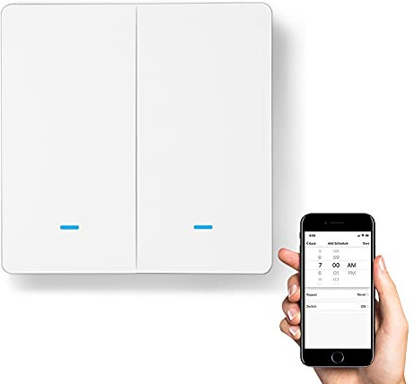 Alexa Smart Lichtschalter, INHDBOX Wi-Fi Smart -Wandschalter mit Stimmenkontrolle und Timer Funktion, APP Fernbedienung, kompatibel mit Alexa Echo, Google Home, kein Hub erforderlich (2 Gang)