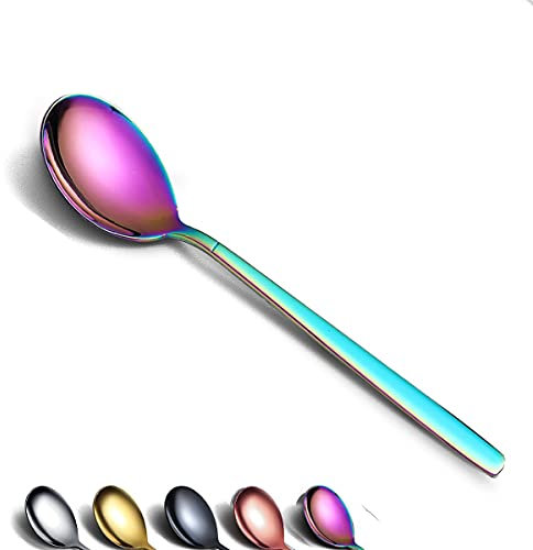Berglander Regenbogen Esslöffel von 6, Edelstahl Titan glänzend bunte Teller Suppe Löffel Besteck, Regenbogen Suppe Löffel Tischlöffel Set