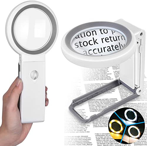 Loupe Grossissante sur Pied avec 18 LED Lumière, 10X 30X Loupe Eclairante à Main avec Support Pliable pour Lecture, Bijoux, Inspection, Monnaies Blanc