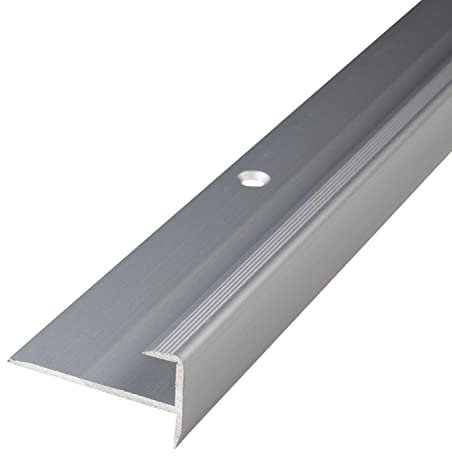 PROVISTON | Treppenkantenprofil | Breite:36 mm | Höhe:18.5 mm | Länge:1000 mm | Winkelprofil | Metallprofil | Aluminium eloxiert | Silber | Gebohrt | 1 Stück