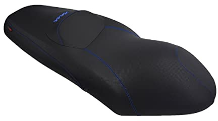 Moto Discovery Funda de Asiento Compatible con Yamaha X-MAX 125/250 2006-2009 Negra con Costuras Azules y Logo Azul