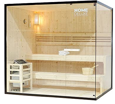 Home Deluxe - Traditionelle Sauna - Shadow XL - 200 x 150 x 190 cm - für 5 Personen - hochwertiges Fichtenholz, inkl. Saunaofen, Saunazubehör I Dampfsauna Aufgusssauna Finnische Sauna Bio Sauna