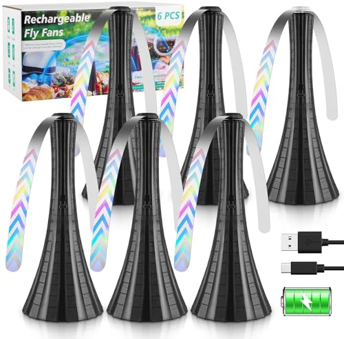 Fly Fans for Tables Rechargeable, Flies Fan USB, Fly Repellent Outdoor Patio to Keep Bugs Away by Soft Blades, Food Fans for Camping, Picnic, Fishing, 6PCS