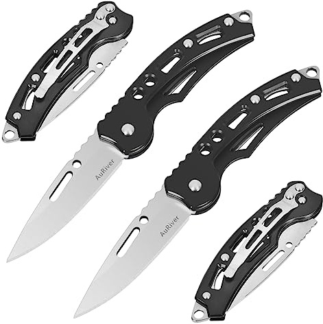 AuRiver 4 Cuchillos Navaja Plegable Pequeña, Navaja de Bolsillo, Navaja de Bolsillo con Cuchillo Plegable, Mini EDC Navaja de Dos Manos para Outdoor, Camping,Supervivencia (Negro)