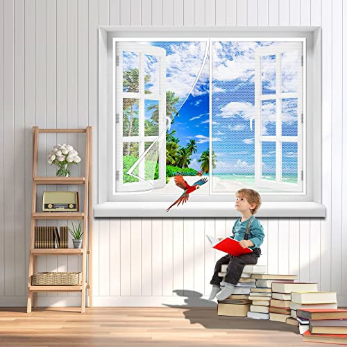 Fliegengitter Insektenschutz, 220 x 190 cm Fenster Rollo Insektenschutzrollo Ohne Bohren Kinderleichte Klebemontage(Weiß)