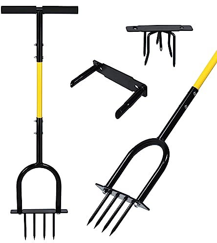 UISEBRT Rasenlüfter Manuell Rasenbelüfter 98,5cm, Aerifizierer für Rasen 3 in 1, Manuelle Bodenkralle Vertikutierer Rasen Verdichtete Böden lockern Ohne Verstopfen, für Garten Hof