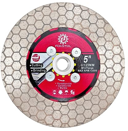FOCSTOL Diamant Trennscheibe 125mm - Fliesentrennscheibe Schneiden und Schleifen mit M14 Flansch für Porzellan Keramik Fliesen Marmor Granit Kunststein Quarz