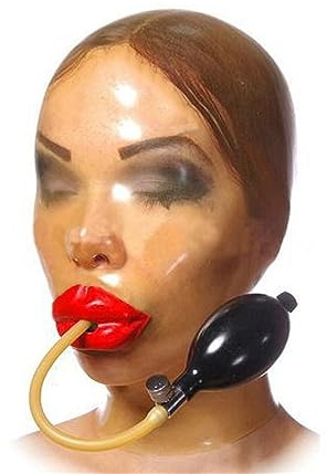 Latex Maske Transparent Erstickungs Vollmaske mit Aufblasbarem Ventil BDSM Maske Knebel Maske Extrem Bondage Maske für Frauen Männer Sklave Fetisch Sex Maske Cosplay Sexspielzeug,M,Flesh