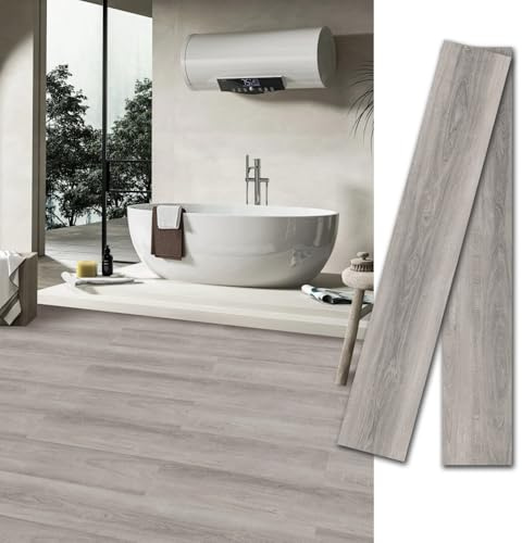 MULGREAT Peel and Stick Vinyl Flooring, Floor Tiles Self Adhesive Wood Grain Planks, DIY for Bedroom, Kitchen, Living Room Home Decor, Oak White