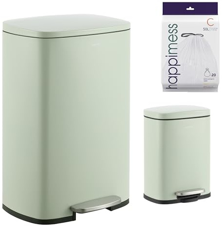 happimess HPM1006E Connor Rectangular 13-Gallon Trash Can with Soft-Close Lid and FREE Mini Trash Can, Fingerprint Resistant, Modern, Minimalistic for Home, Kitchen, Office, Bathroom, Pistachio Gelato