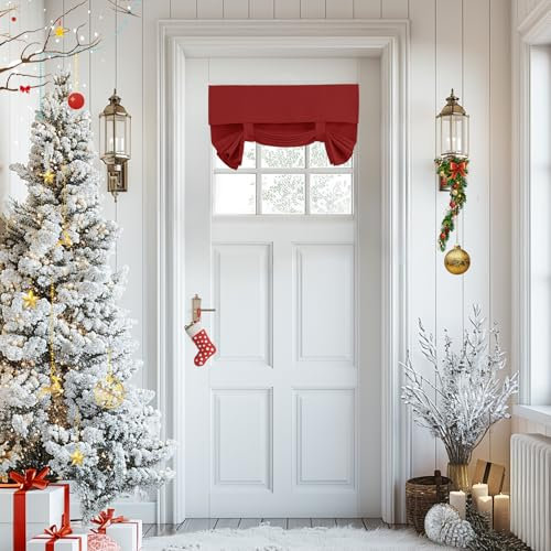 Vatge Christmas-Themed Door Curtains - Privacy Thermal Insulated Front or Sidelight Panel Curtain for Glass Door Window Decoration Short Curtains for Festive Decoration, 1 Panel, W24 x L18, Red