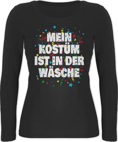 Langarmshirt Damen - Karneval & Fasching - Mein Kostüm ist in der Wäsche Konfetti I Fastnacht I Fasnacht I Fasnet - XXL - Schwarz - Karnevals t Shirt Faschings wäsche￼ Oberteil für für Frauen