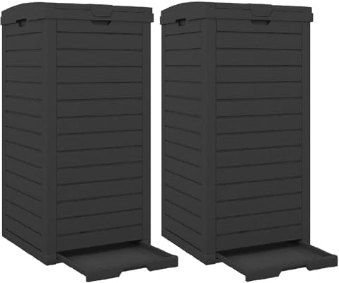 GIANTEX Cubo de Basura para Exterior de 118 L, con Tapa y Asa, Contenedor de Basura Impermeable con Bandeja de Recogida, Cubo de Basura para Jardín, Terraza, Balcón (2, Negro)
