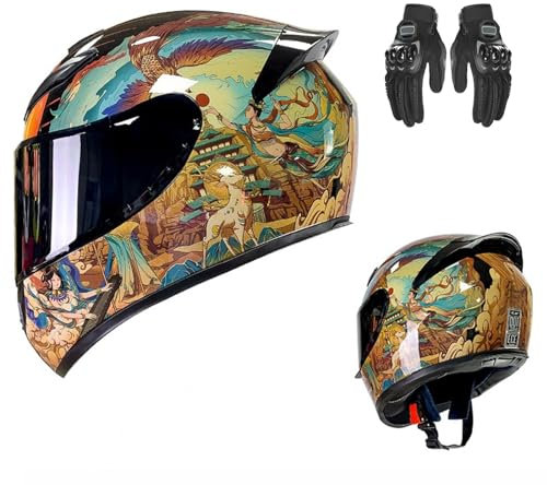 GNIUBBDB Integraler Motorradhelm Mit Spoiler Und Motorradhandschuhen, DOT/ECE-Zulassung, Herausnehmbares Innenfutter S (55-56cm)
